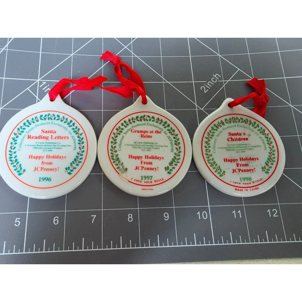 Norman Rockwell JCPenney Christmas Ornaments Set 1996 1997 1998 Santa Porcelain